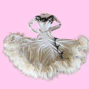 Ballroom White and Black Feathered Gown